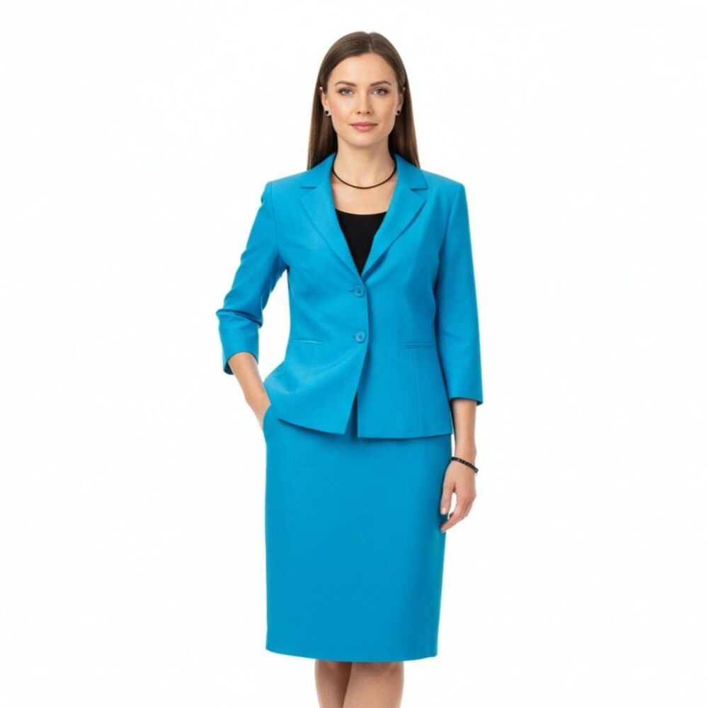 Talbots 100% Silk Blue Sleeveless Dress & Jacket Suit Set 10P
